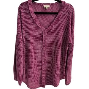Umgee Pink Weave Knit Button Sweater